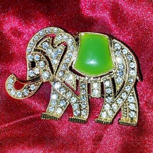 Sparkling Monet Elephant Brooch with Green Enamel
